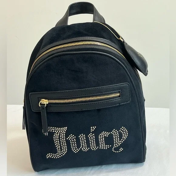 NEW Juicy Couture Liquorice Big Spender Studded Velvet Backpack - Picture 12 of 12